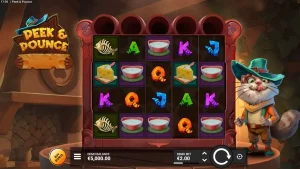 Visual karakter kucing Señor Pounce dalam slot Peek & Pounce