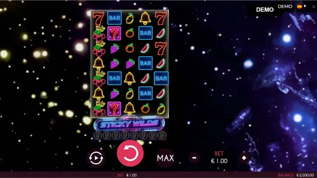 Tampilan layar slot Turbo Fortune Cherryways dengan simbol neon yang bercahaya
